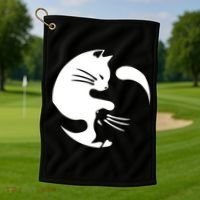Cat Yin Yang Peace Loving Interconnected Great Gift Idea Meaningful Gift Golf Towel thumb 1