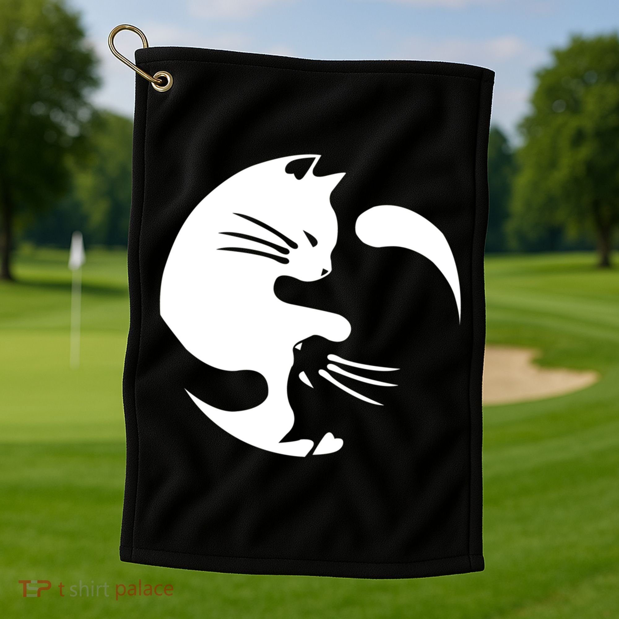 Cat Yin Yang Peace Loving Interconnected Great Gift Idea Meaningful Gift Golf Towel