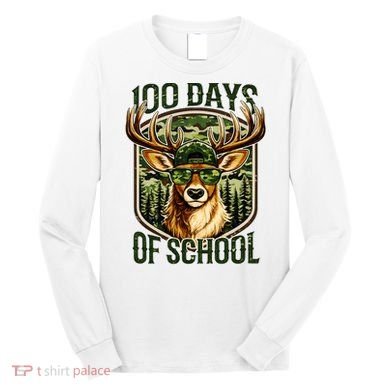 Deer 100 Days Of School Student Teacher 100th Day Long Sleeve Shirt