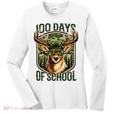 Deer 100 Days Of School Student Teacher 100th Day Women's Long Sleeve Shirt