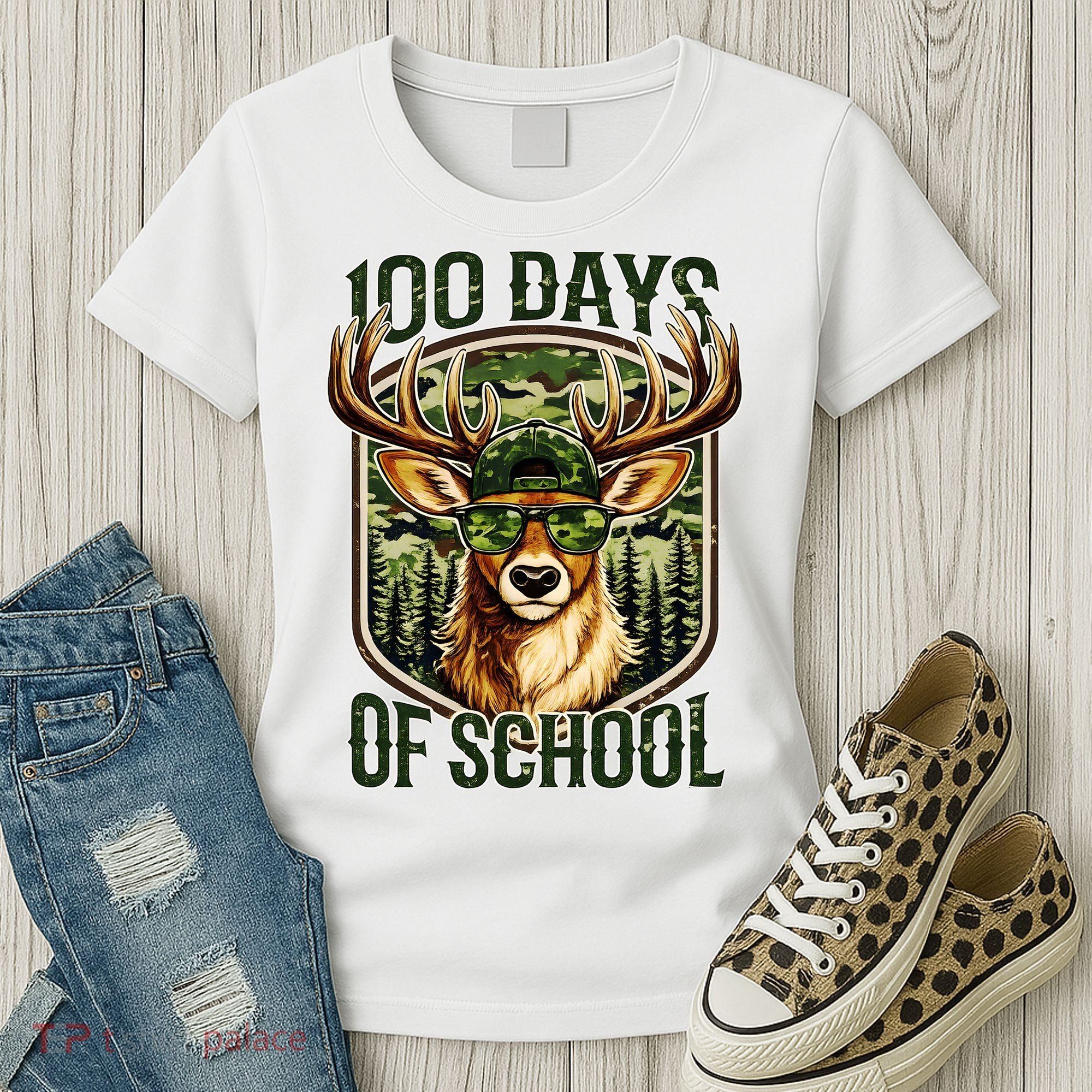 Deer 100 Days Of School Student Teacher 100th Day Women's T-Shirt