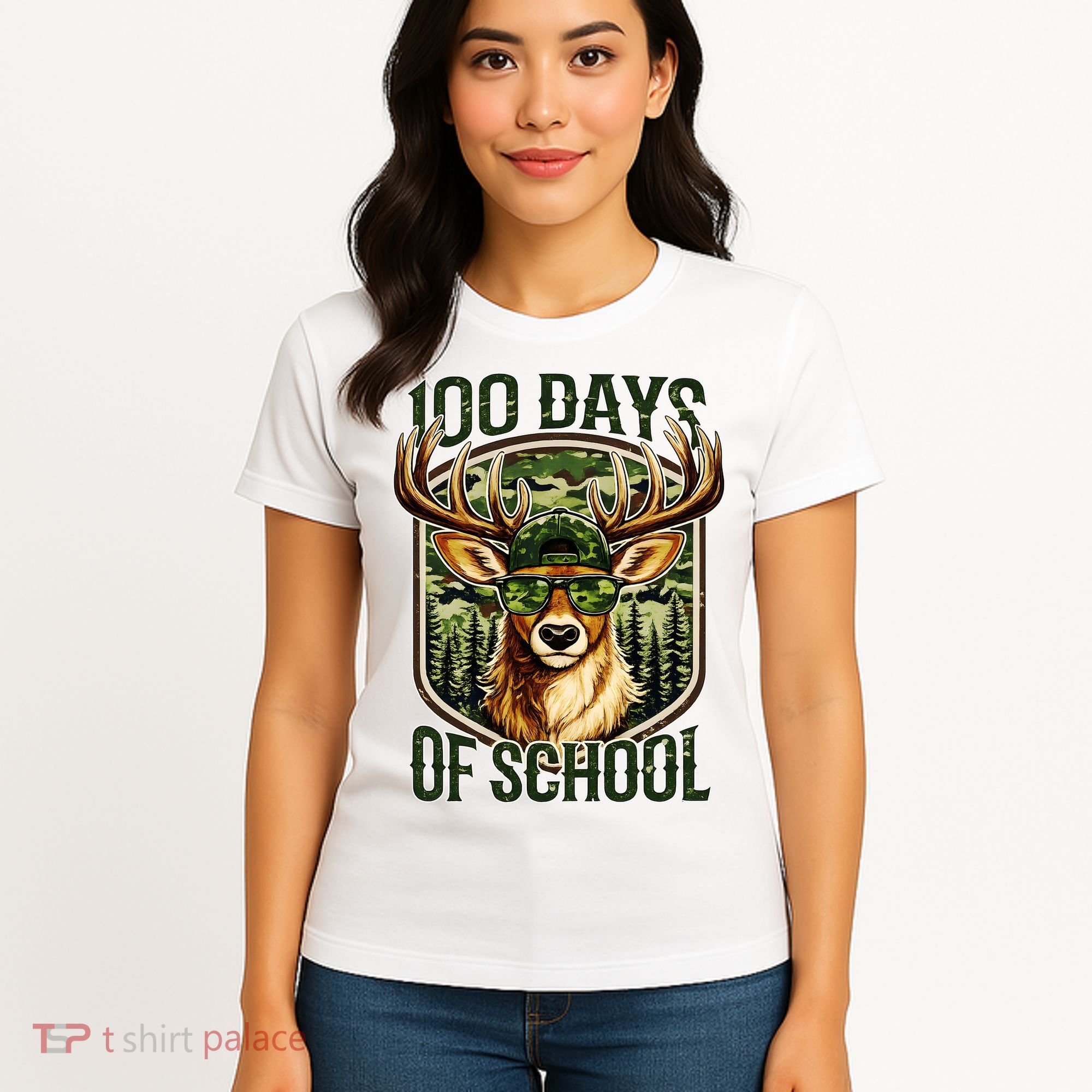 Deer 100 Days Of School Student Teacher 100th Day Women's T-Shirt