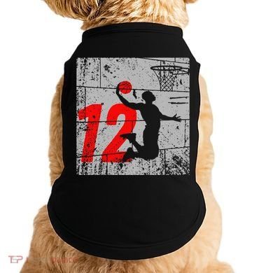 Distressed 12 Year Old 12th Basketball Birthday Slam Dunk Doggie Tank