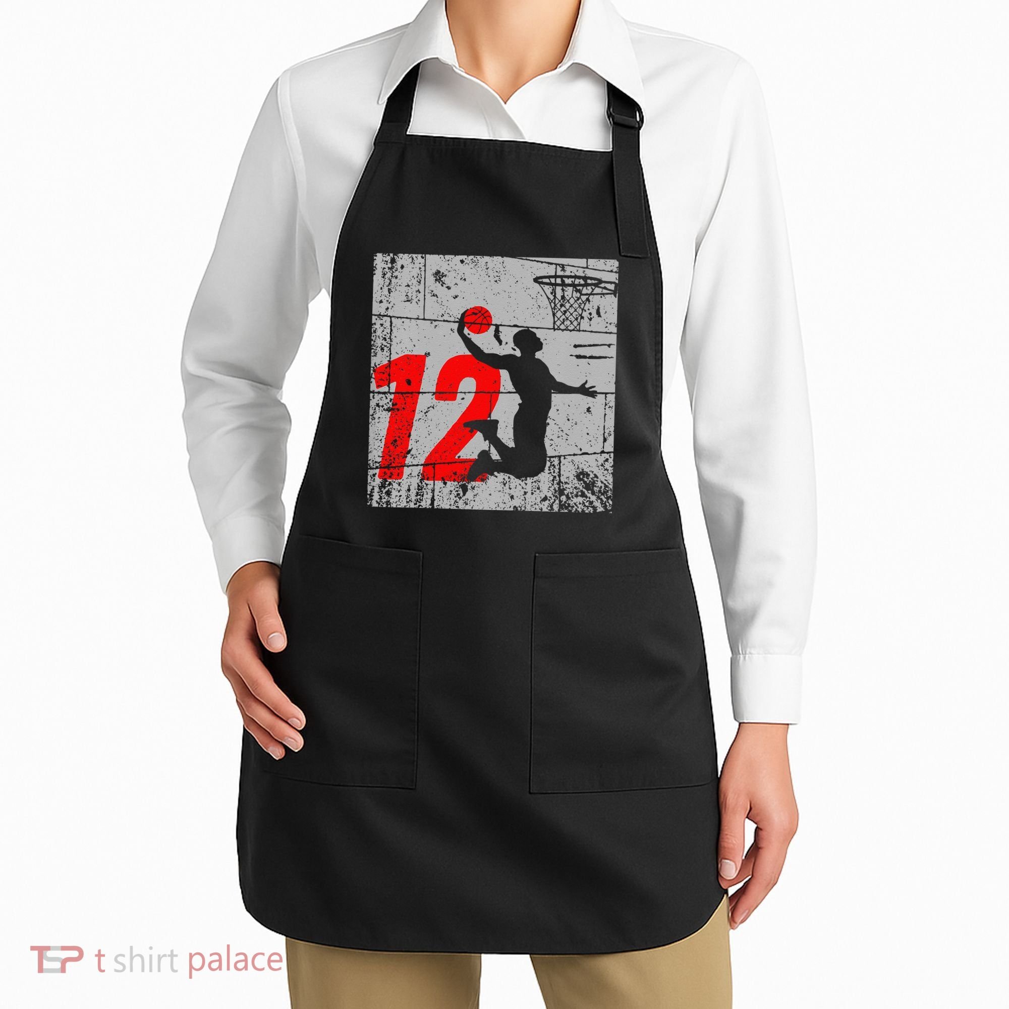Distressed 12 Year Old 12th Basketball Birthday Slam Dunk Apron