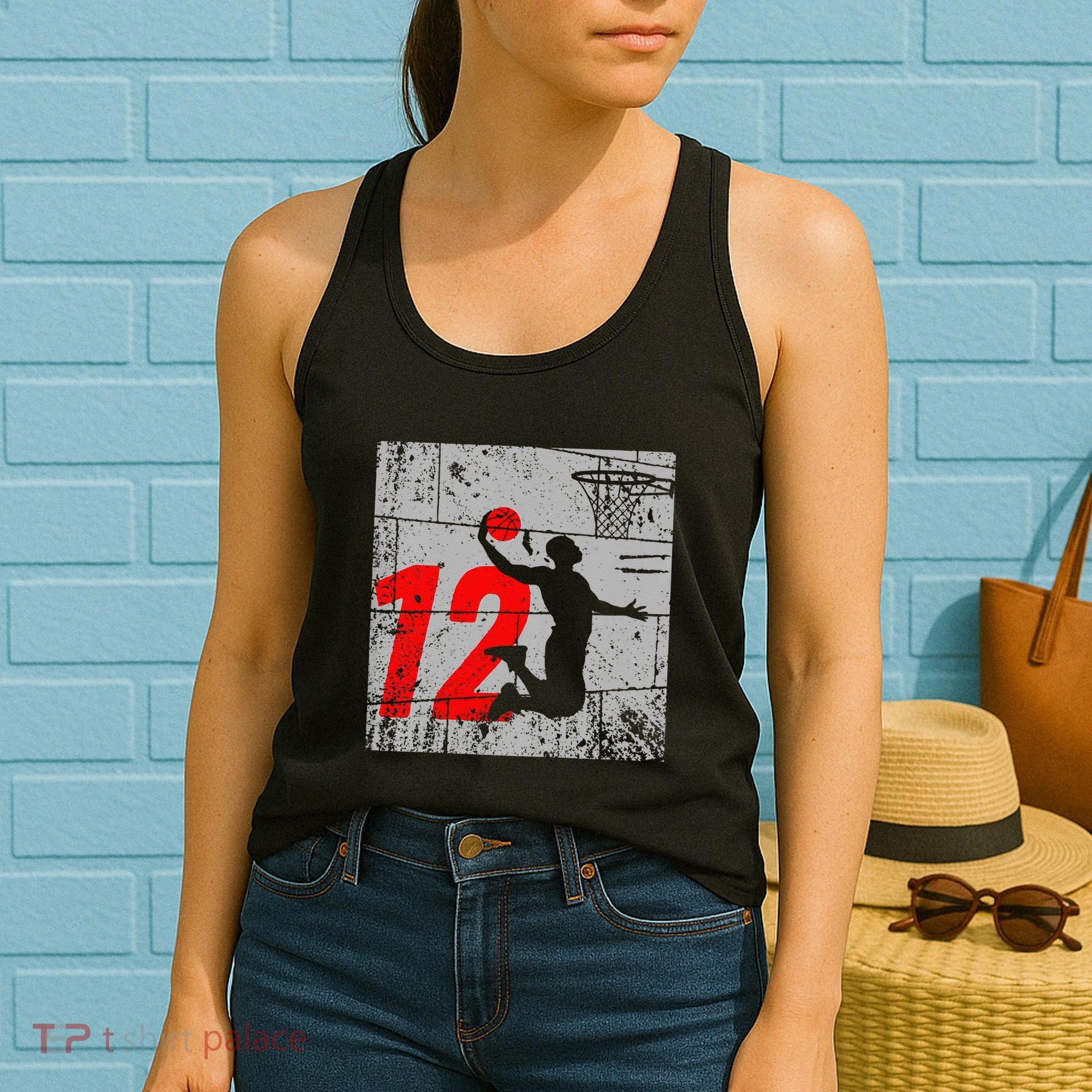 Distressed 12 Year Old 12th Basketball Birthday Slam Dunk Women's Tank Top