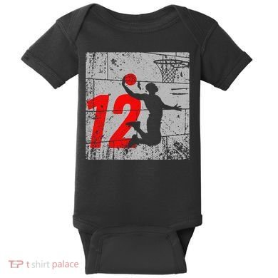 Distressed 12 Year Old 12th Basketball Birthday Slam Dunk Baby Bodysuit