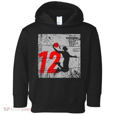 Distressed 12 Year Old 12th Basketball Birthday Slam Dunk Toddler Hoodie