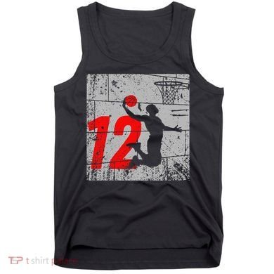 Distressed 12 Year Old 12th Basketball Birthday Slam Dunk Tank Top