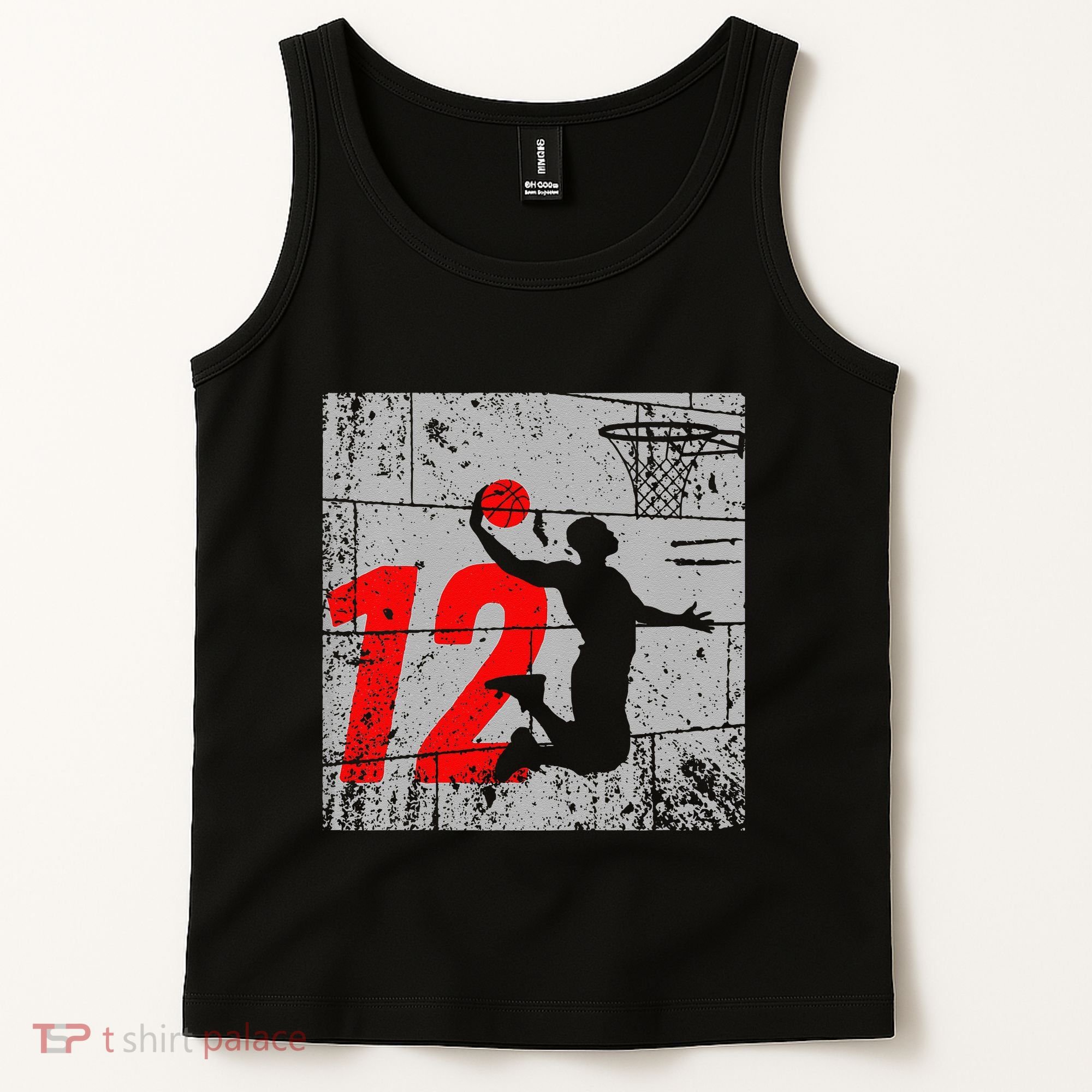 Distressed 12 Year Old 12th Basketball Birthday Slam Dunk Tank Top