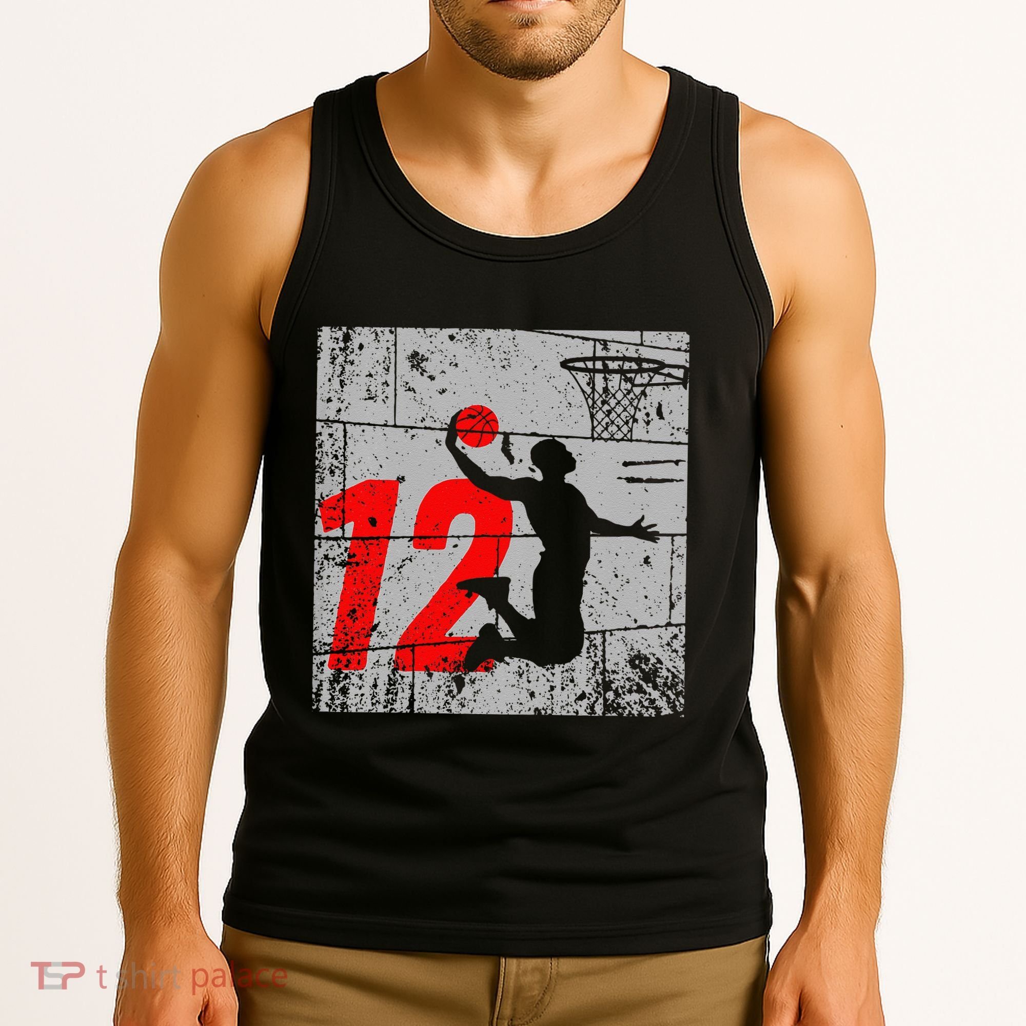 Distressed 12 Year Old 12th Basketball Birthday Slam Dunk Tank Top