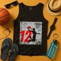 Distressed 12 Year Old 12th Basketball Birthday Slam Dunk Tank Top thumb 4