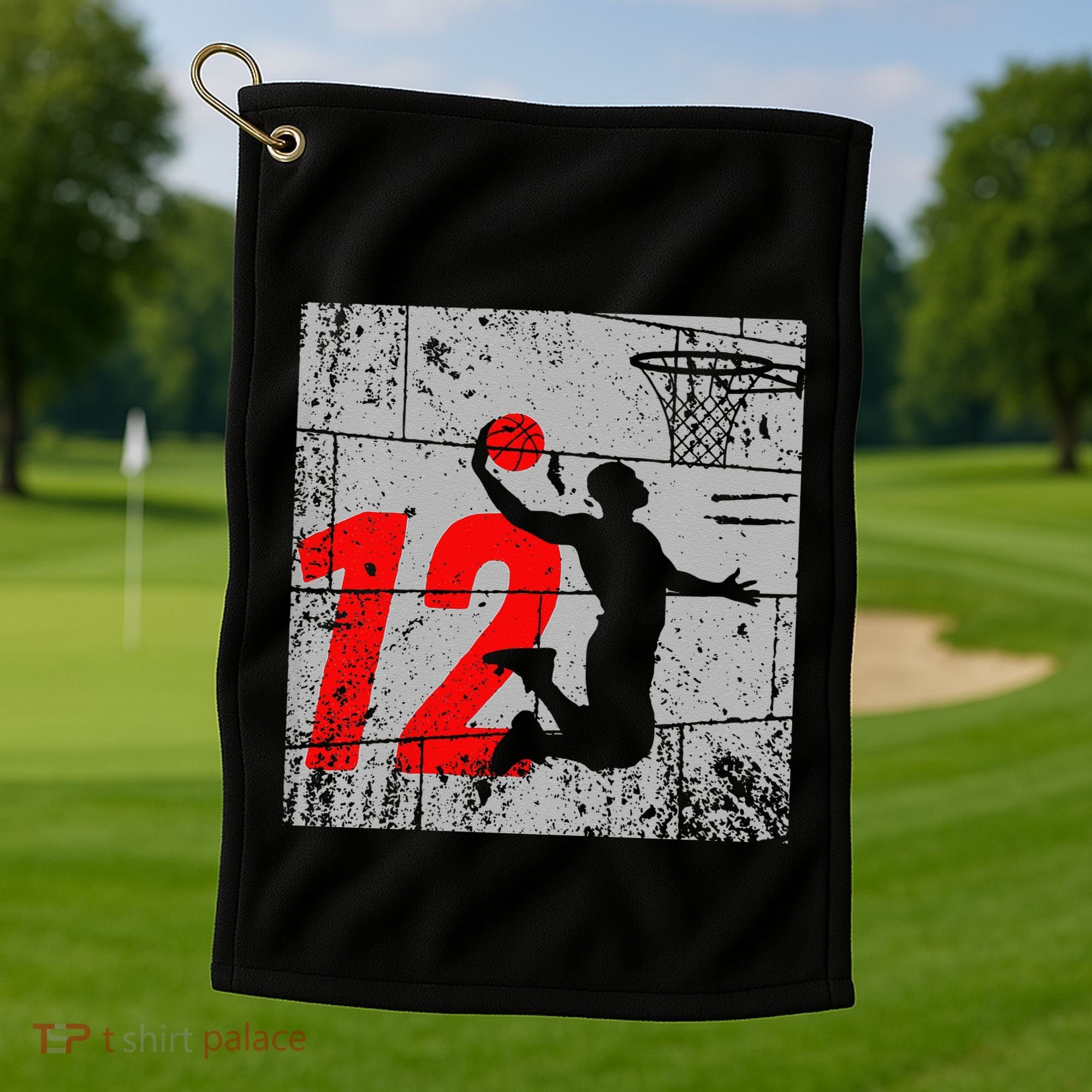 Distressed 12 Year Old 12th Basketball Birthday Slam Dunk Golf Towel