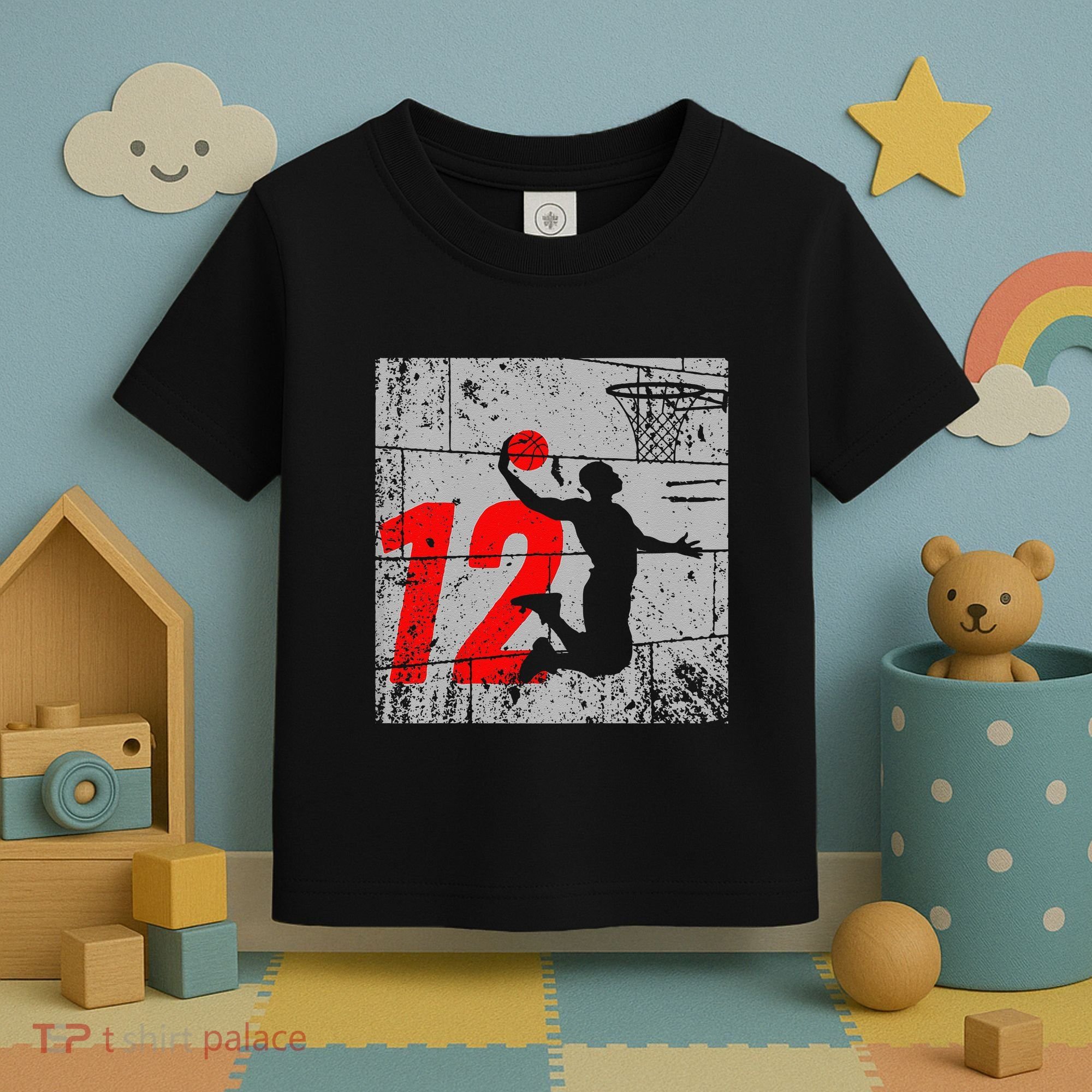 Distressed 12 Year Old 12th Basketball Birthday Slam Dunk Toddler T-Shirt