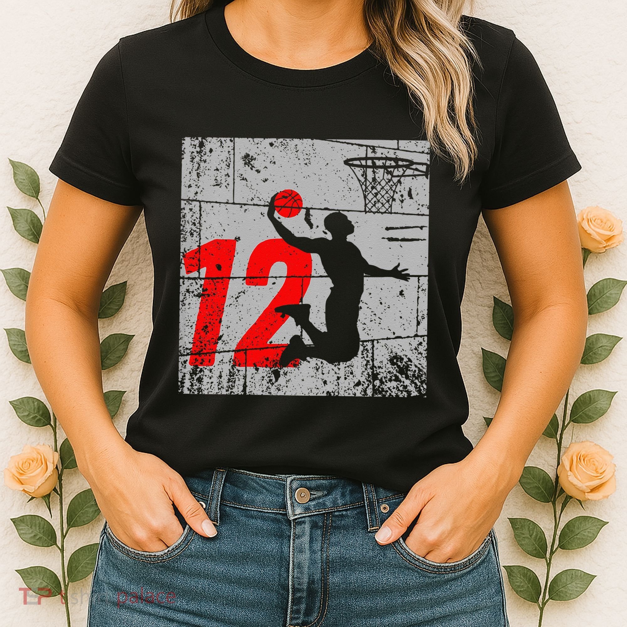 Distressed 12 Year Old 12th Basketball Birthday Slam Dunk Women's T-Shirt