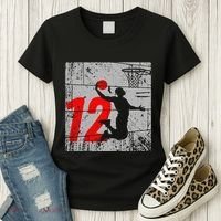 Distressed 12 Year Old 12th Basketball Birthday Slam Dunk Women's T-Shirt thumb 3
