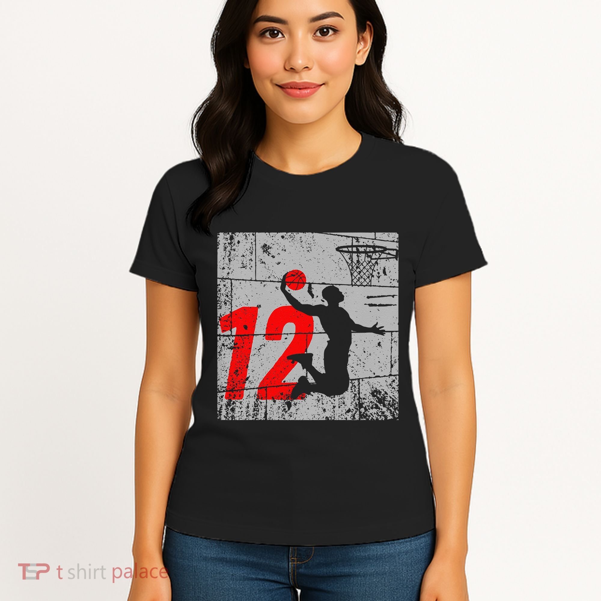 Distressed 12 Year Old 12th Basketball Birthday Slam Dunk Women's T-Shirt