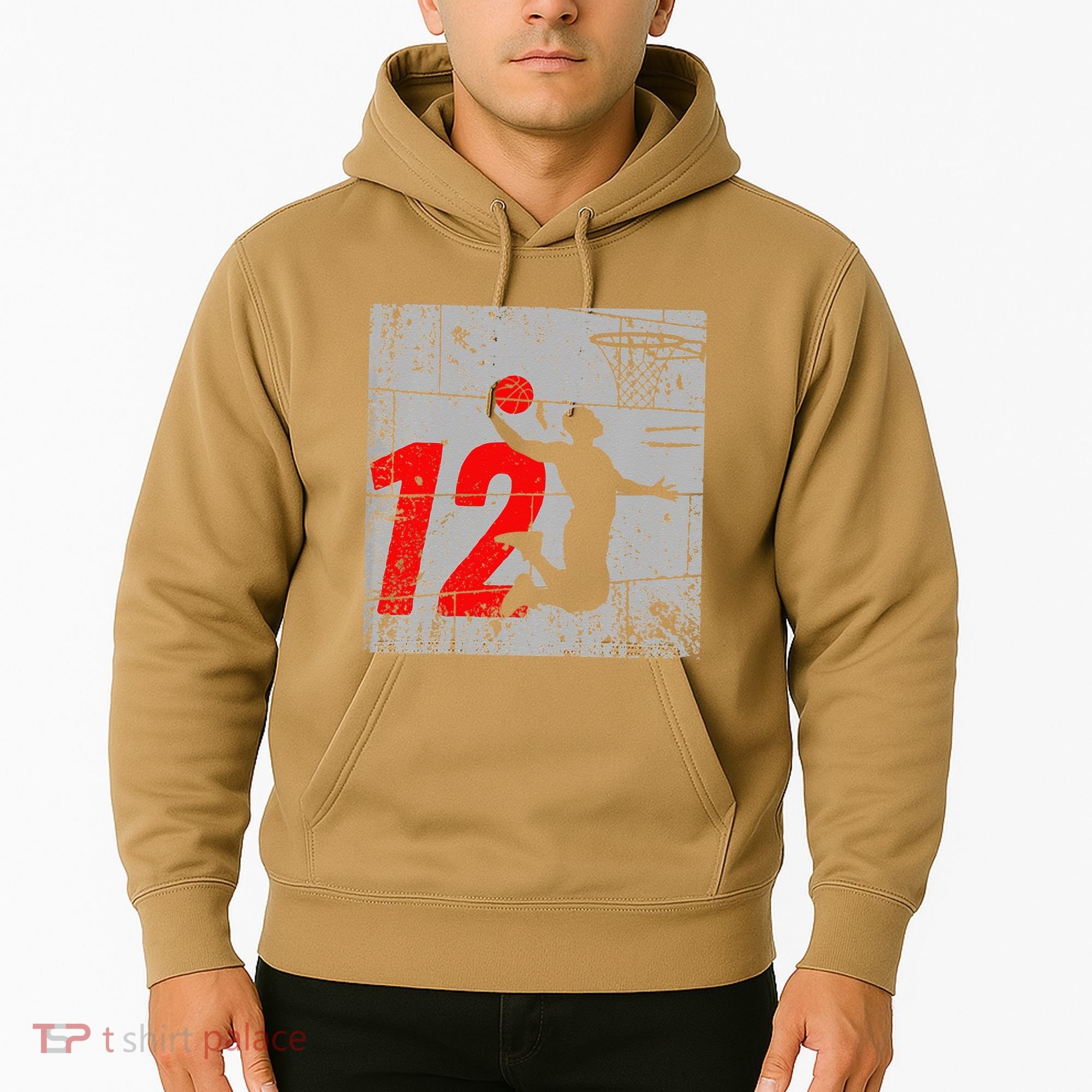 Distressed 12 Year Old 12th Basketball Birthday Slam Dunk Hoodie