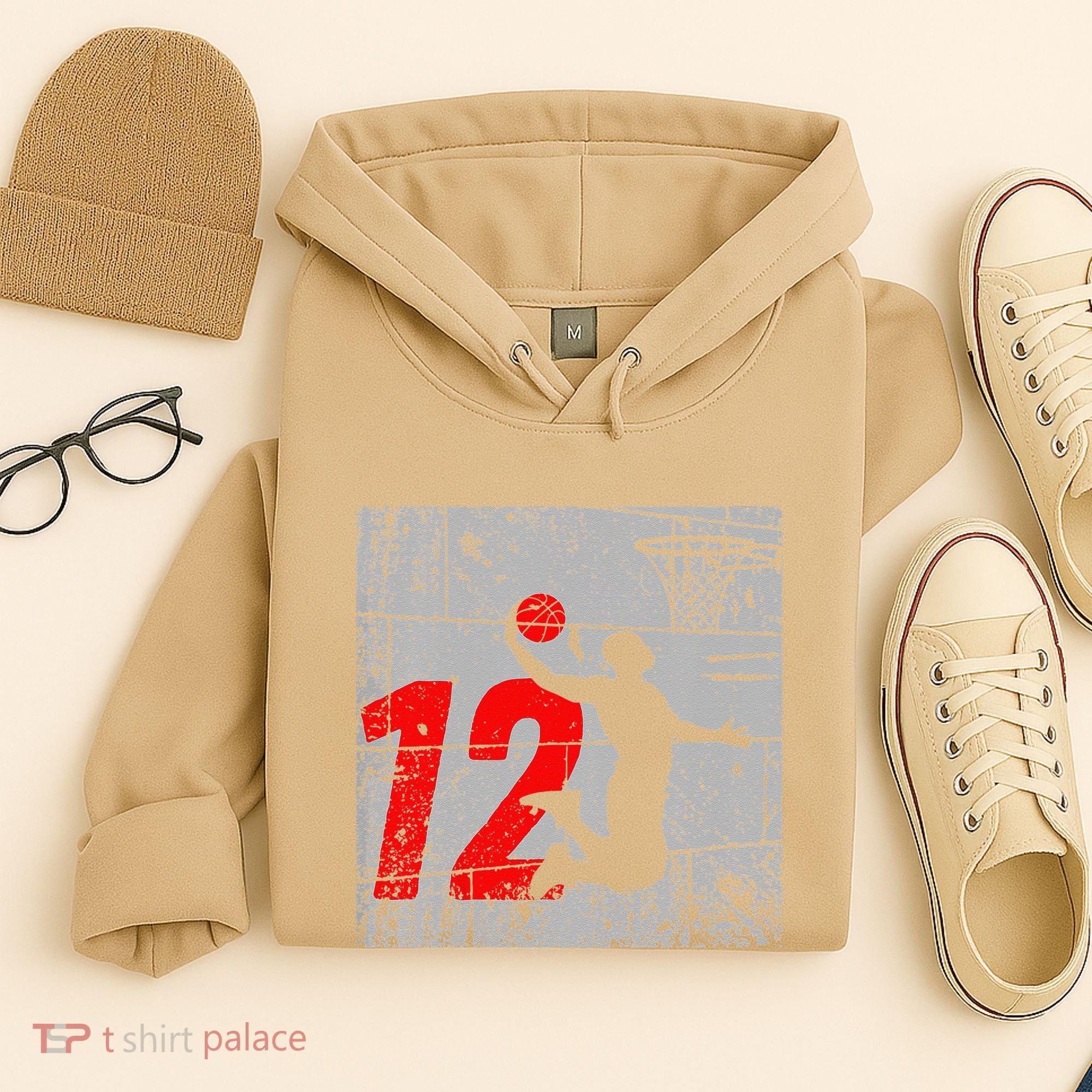 Distressed 12 Year Old 12th Basketball Birthday Slam Dunk Hoodie