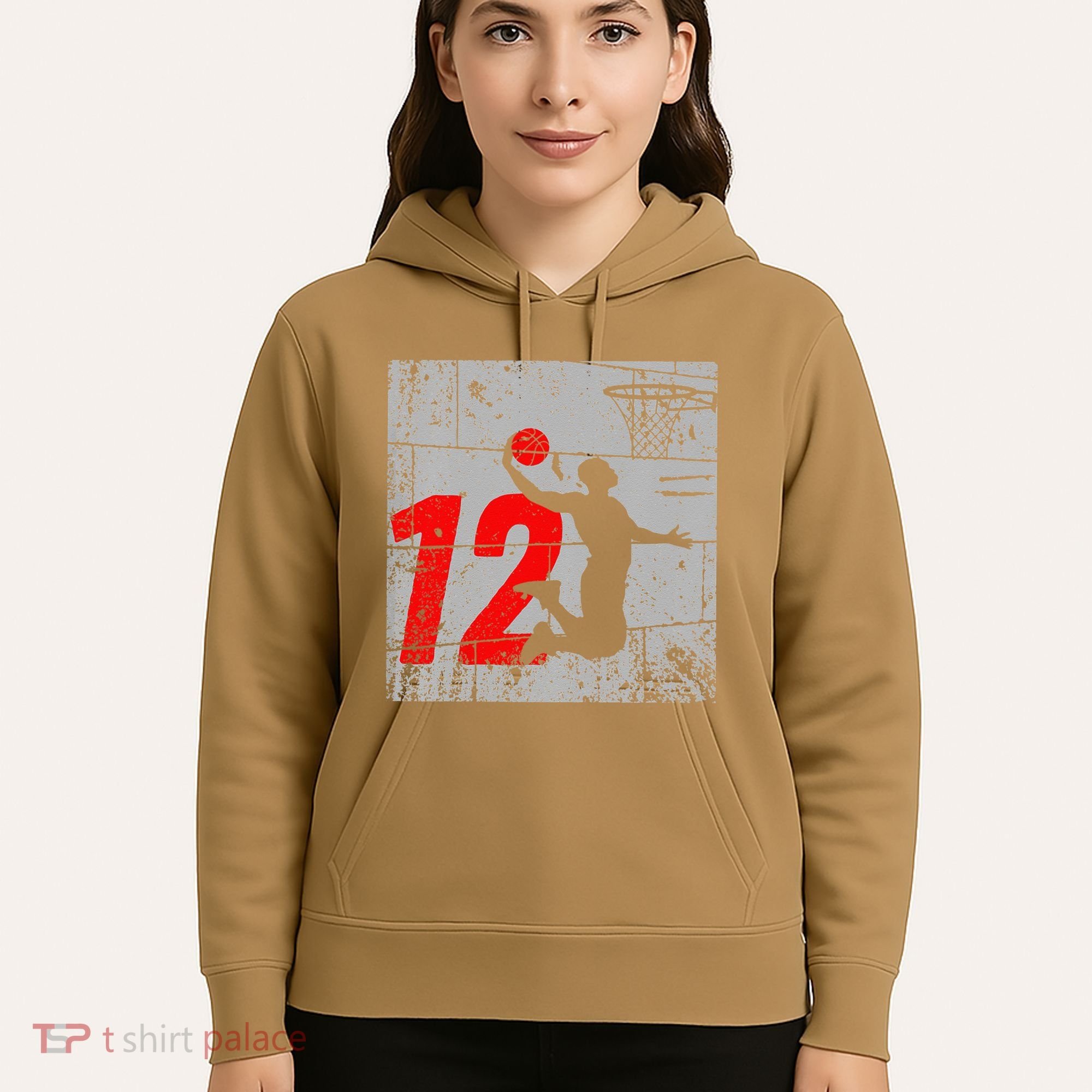 Distressed 12 Year Old 12th Basketball Birthday Slam Dunk Hoodie