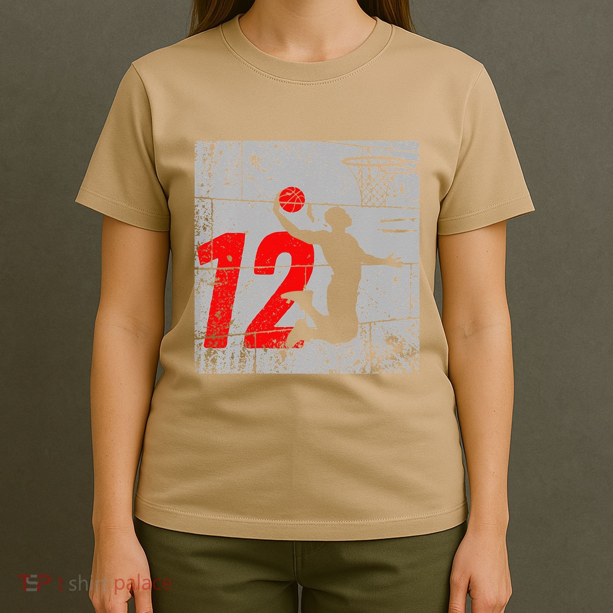 Distressed 12 Year Old 12th Basketball Birthday Slam Dunk T-Shirt