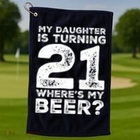 Dad 21st Birthday Daughter Turning 21 Years Old Beer Golf Towel thumb 1