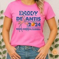 Daddy 2024 Desantis Make America Florida Flamingo And Orange Women's T-Shirt thumb 2