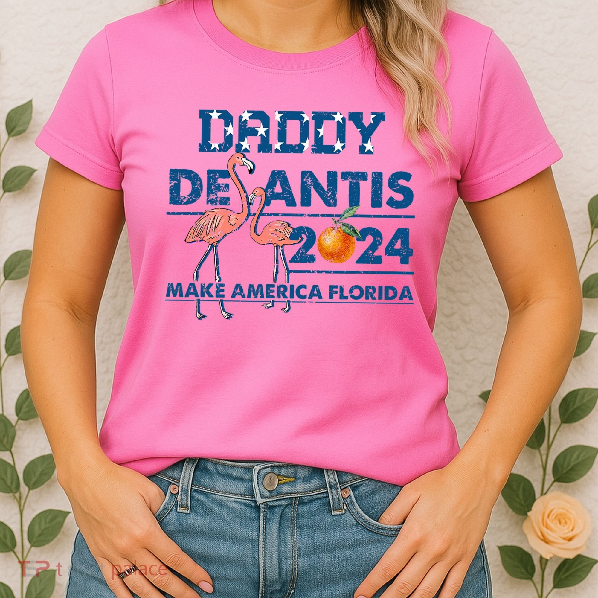 Daddy 2024 Desantis Make America Florida Flamingo And Orange Women's T-Shirt