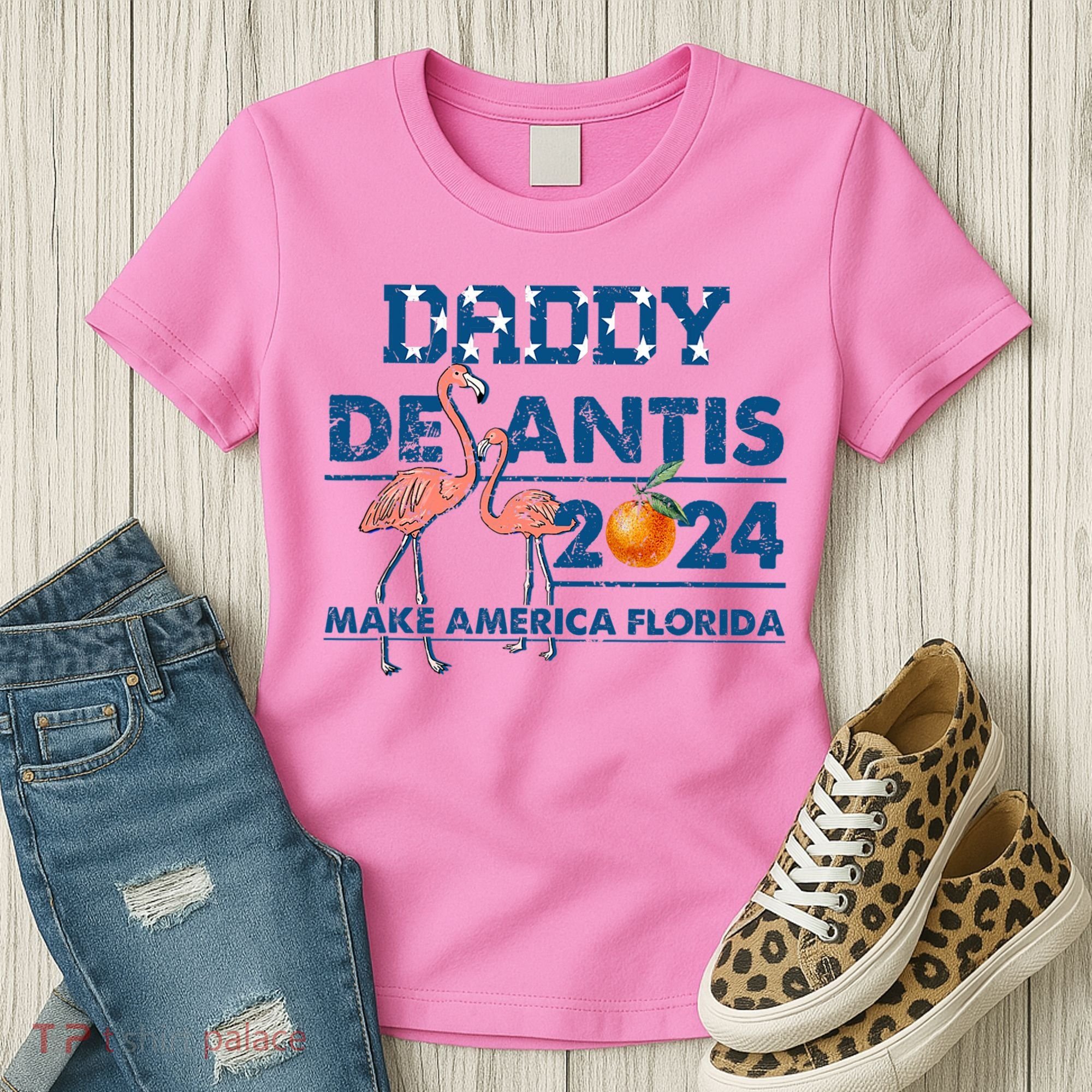 Daddy 2024 Desantis Make America Florida Flamingo And Orange Women's T-Shirt