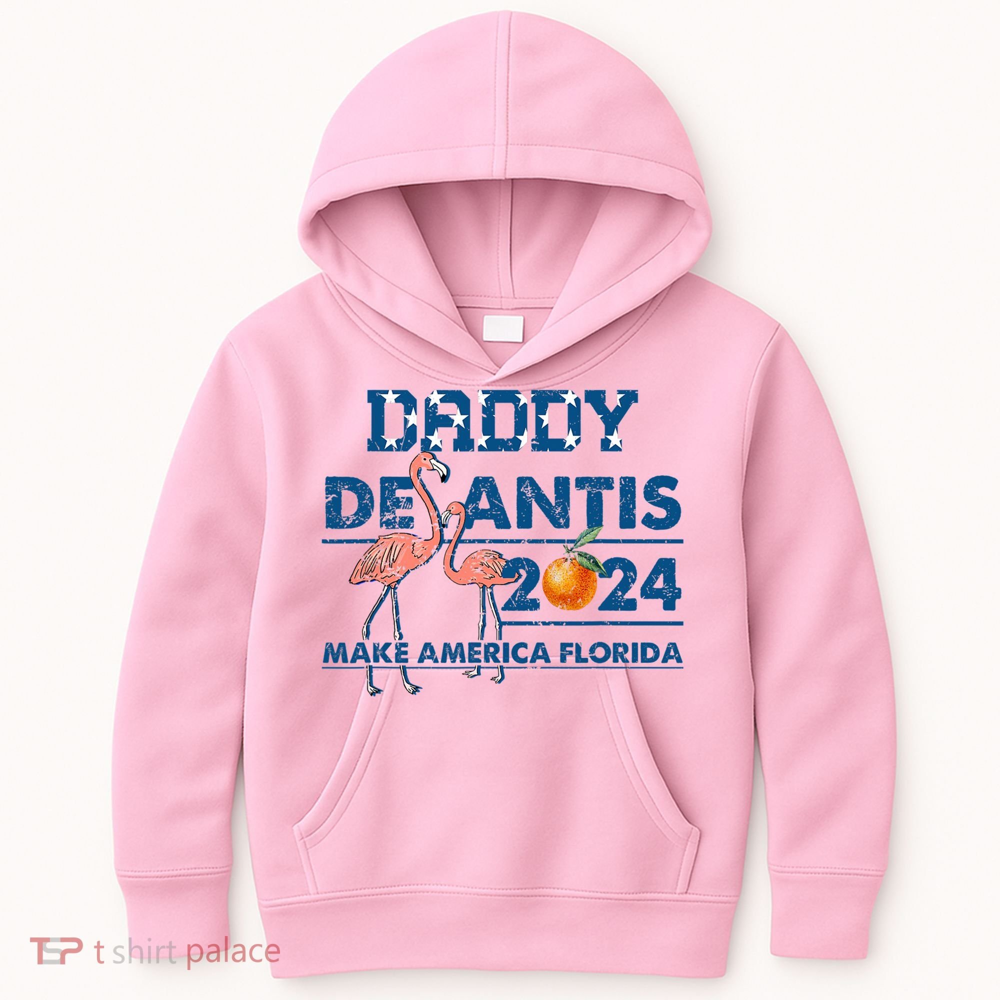 Daddy 2024 Desantis Make America Florida Flamingo And Orange Kids Hoodie