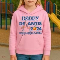 Daddy 2024 Desantis Make America Florida Flamingo And Orange Kids Hoodie thumb 3