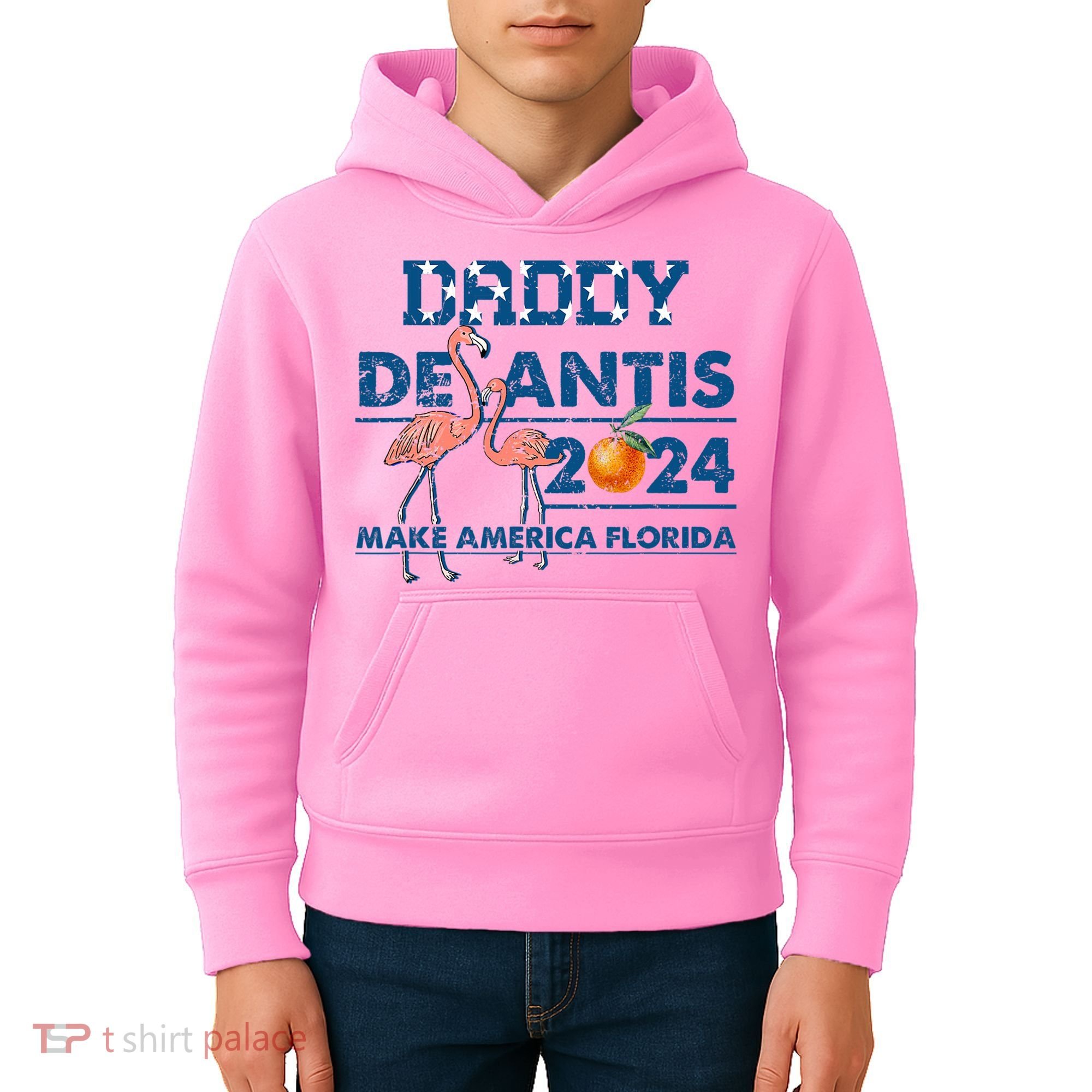 Daddy 2024 Desantis Make America Florida Flamingo And Orange Kids Hoodie
