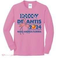 Daddy 2024 Desantis Make America Florida Flamingo And Orange Kids Long Sleeve Shirt thumb 0