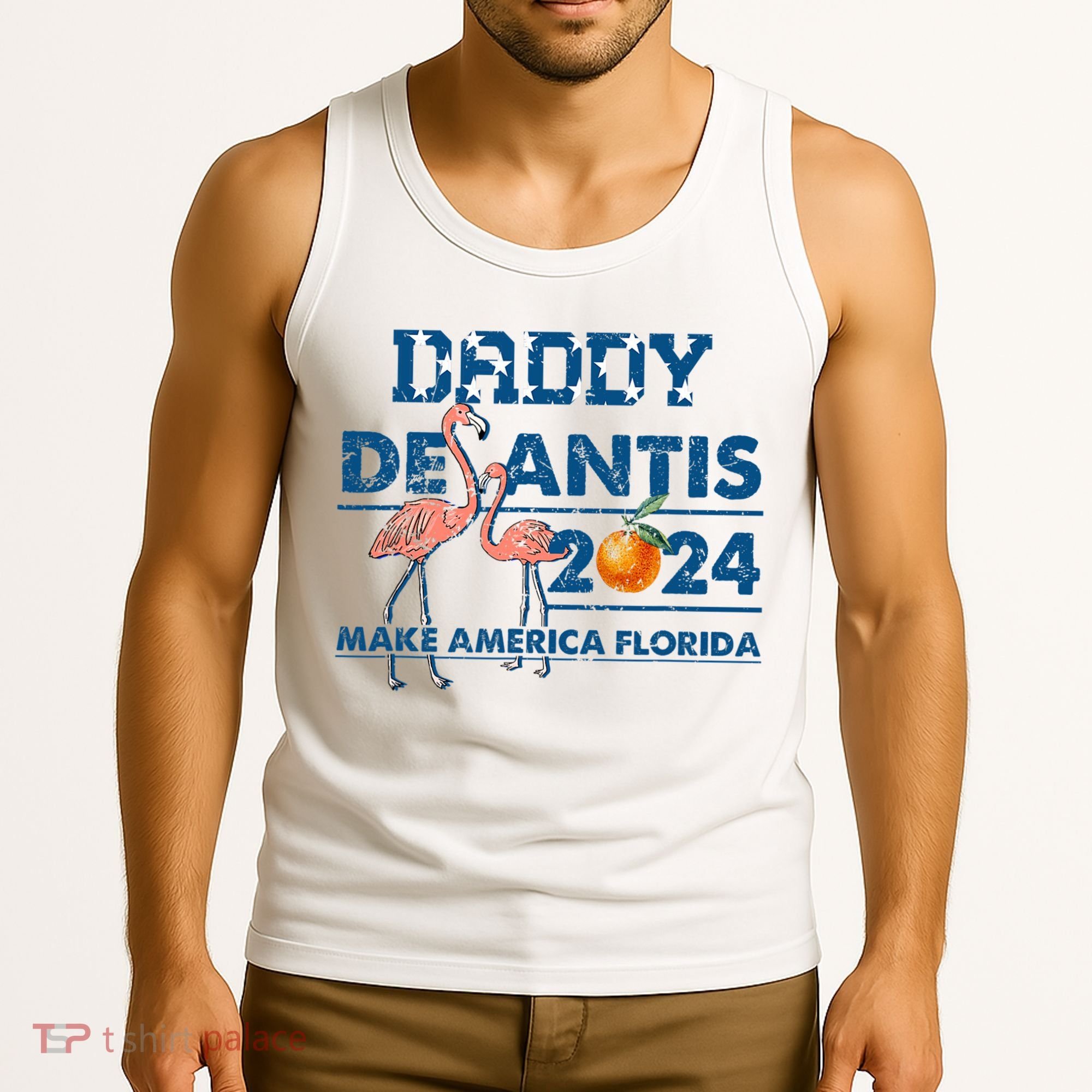 Daddy 2024 Desantis Make America Florida Flamingo And Orange Tank Top