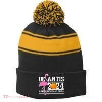 DeSantis 2024 Make America Florida Flamingo Election Stripe Pom Pom Beanie thumb 0