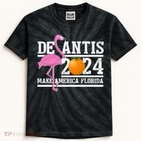 DeSantis 2024 Make America Florida Flamingo Election Kids Tie-Dye T-Shirt thumb 0
