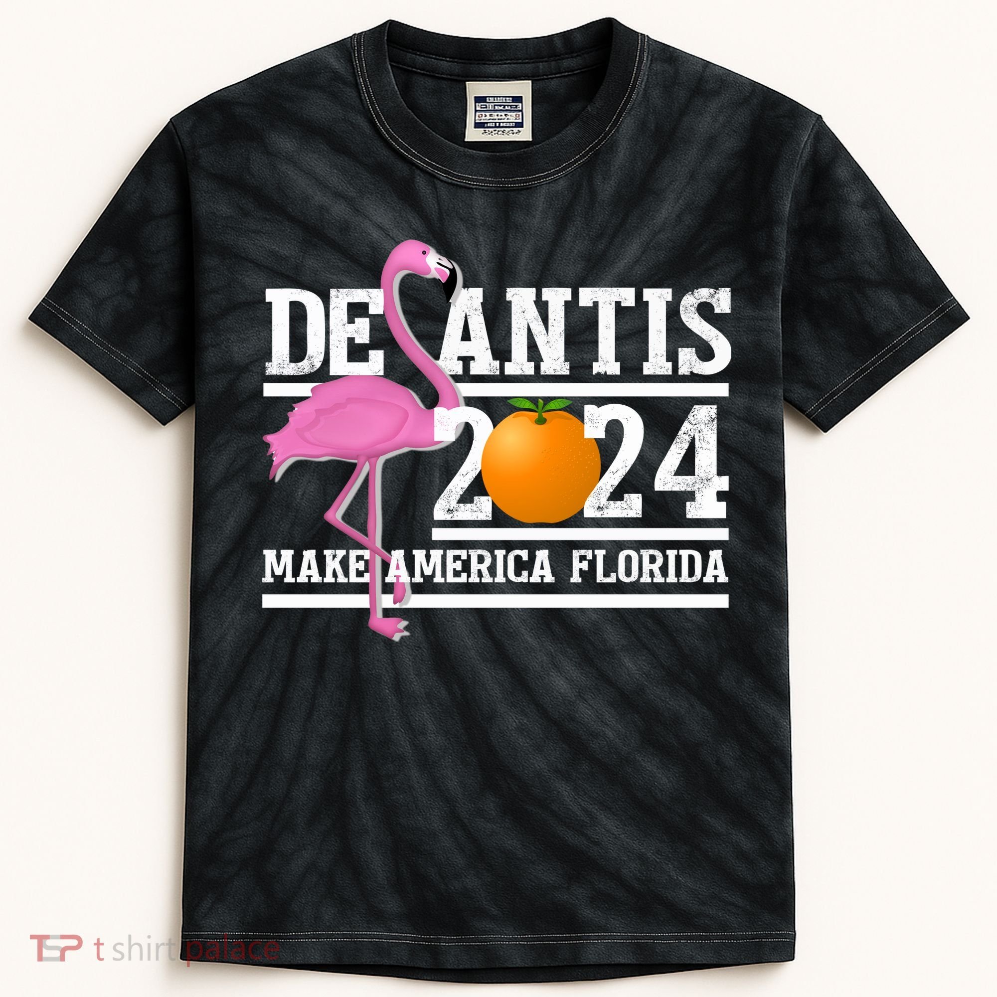 DeSantis 2024 Make America Florida Flamingo Election Kids Tie-Dye T-Shirt