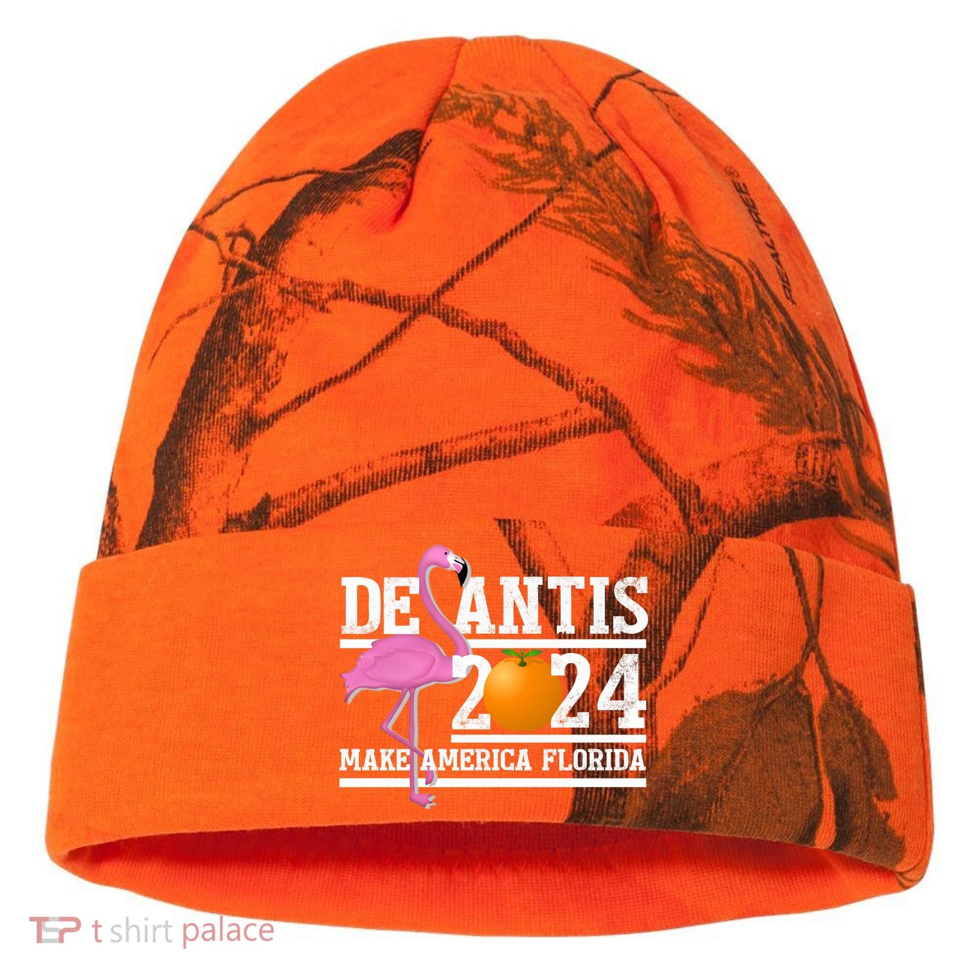 DeSantis 2024 Make America Florida Flamingo Election Kati Licensed 12" Camo Cuffed Beanie