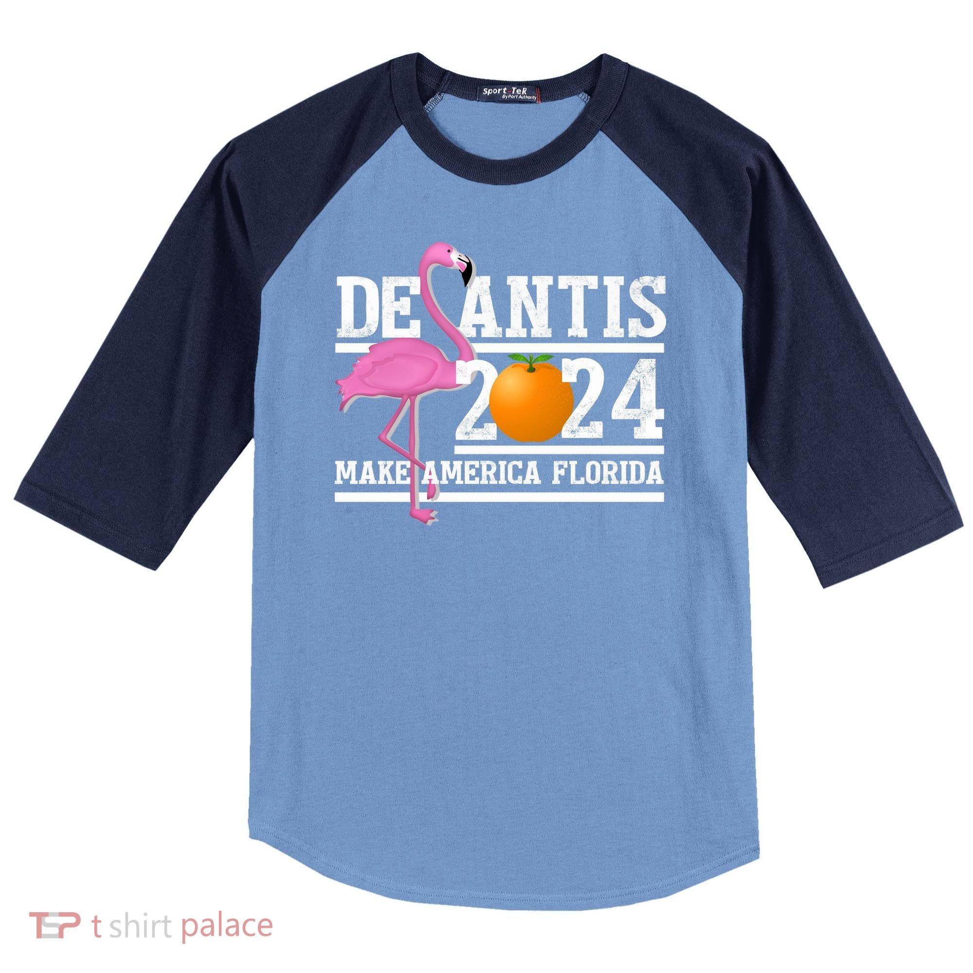 DeSantis 2024 Make America Florida Flamingo Election Raglan Baseball Sleeve Shirt