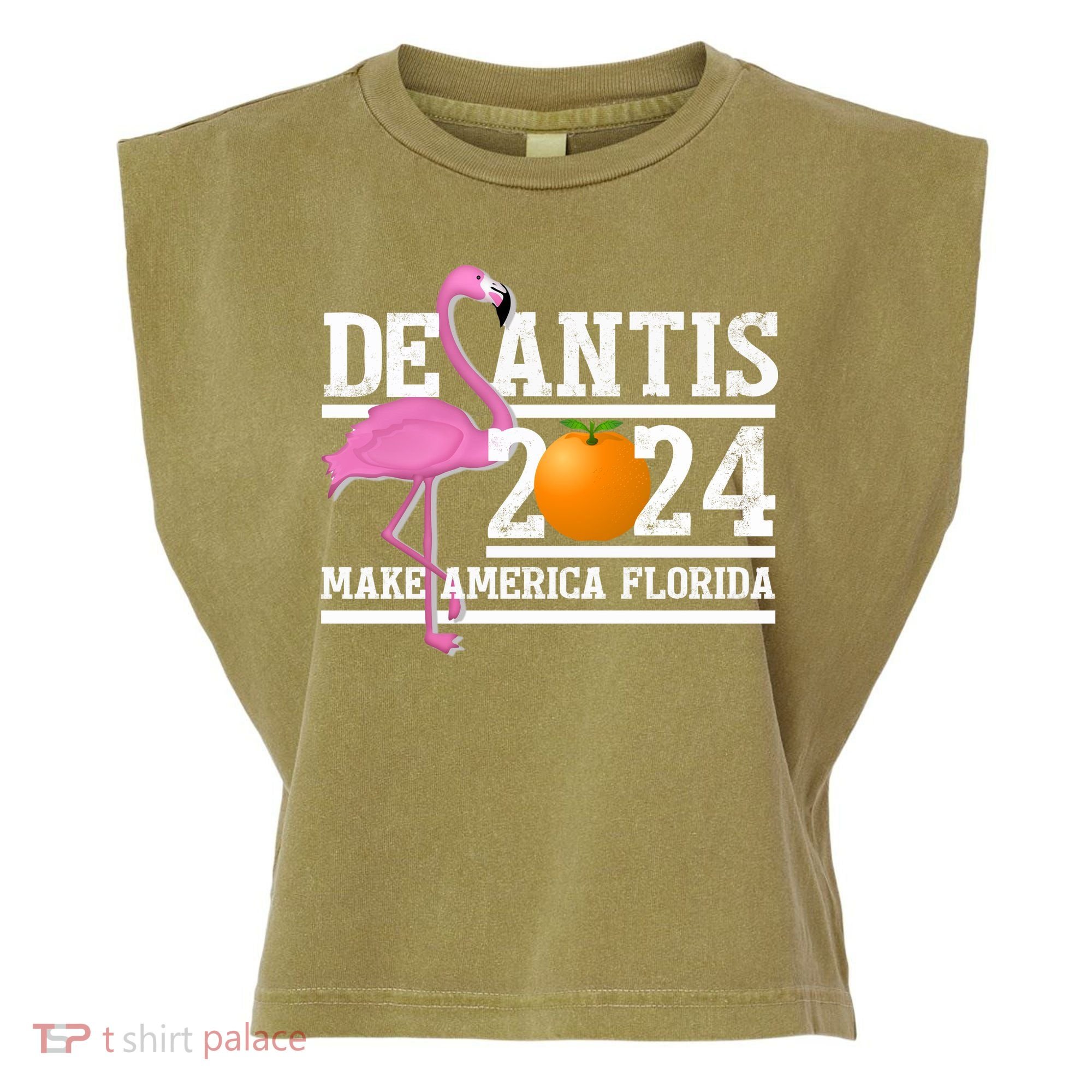 DeSantis 2024 Make America Florida Flamingo Election Garment-Dyed Women's Muscle Tee
