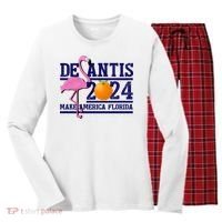 DeSantis 2024 Make America Florida Flamingo Election Women's Long Sleeve Flannel Pajama Set  thumb 0