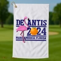 DeSantis 2024 Make America Florida Flamingo Election Golf Towel thumb 1