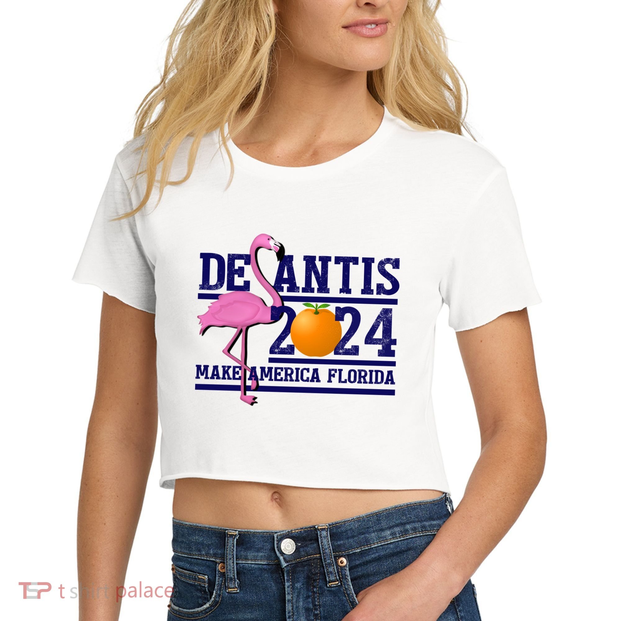 DeSantis 2024 Make America Florida Flamingo Election Women's Crop Top Tee