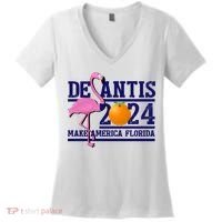 DeSantis 2024 Make America Florida Flamingo Election Women's V-Neck T-Shirt thumb 0