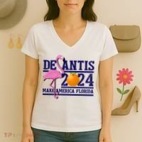 DeSantis 2024 Make America Florida Flamingo Election Women's V-Neck T-Shirt thumb 3