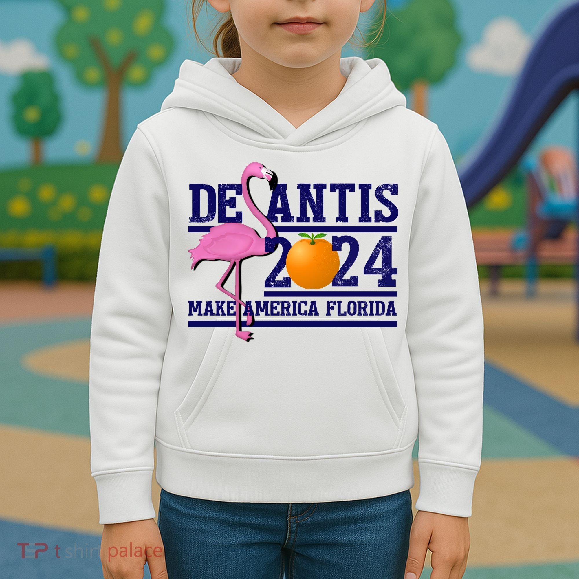 DeSantis 2024 Make America Florida Flamingo Election Kids Hoodie