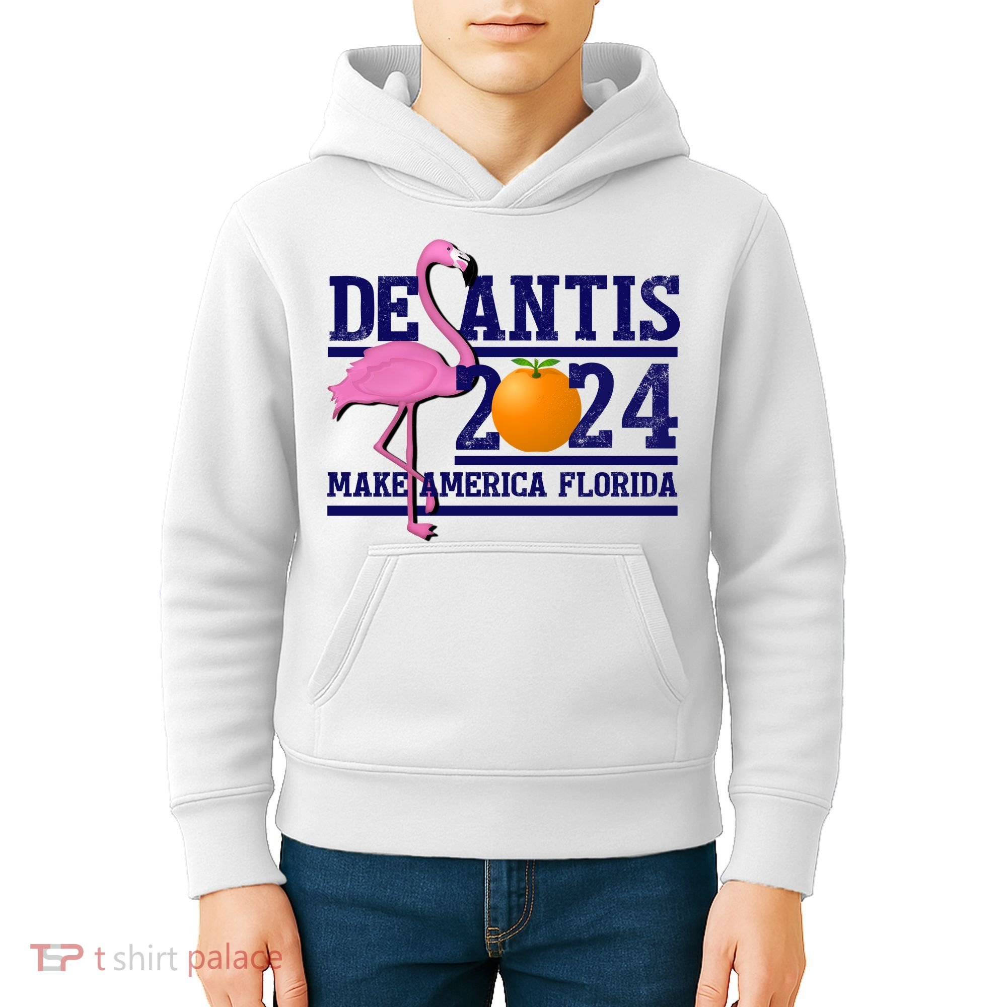 DeSantis 2024 Make America Florida Flamingo Election Kids Hoodie