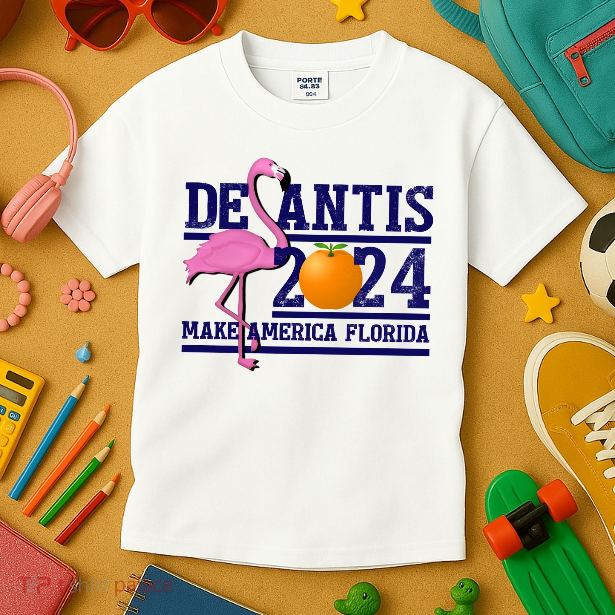 DeSantis 2024 Make America Florida Flamingo Election Kids T-Shirt