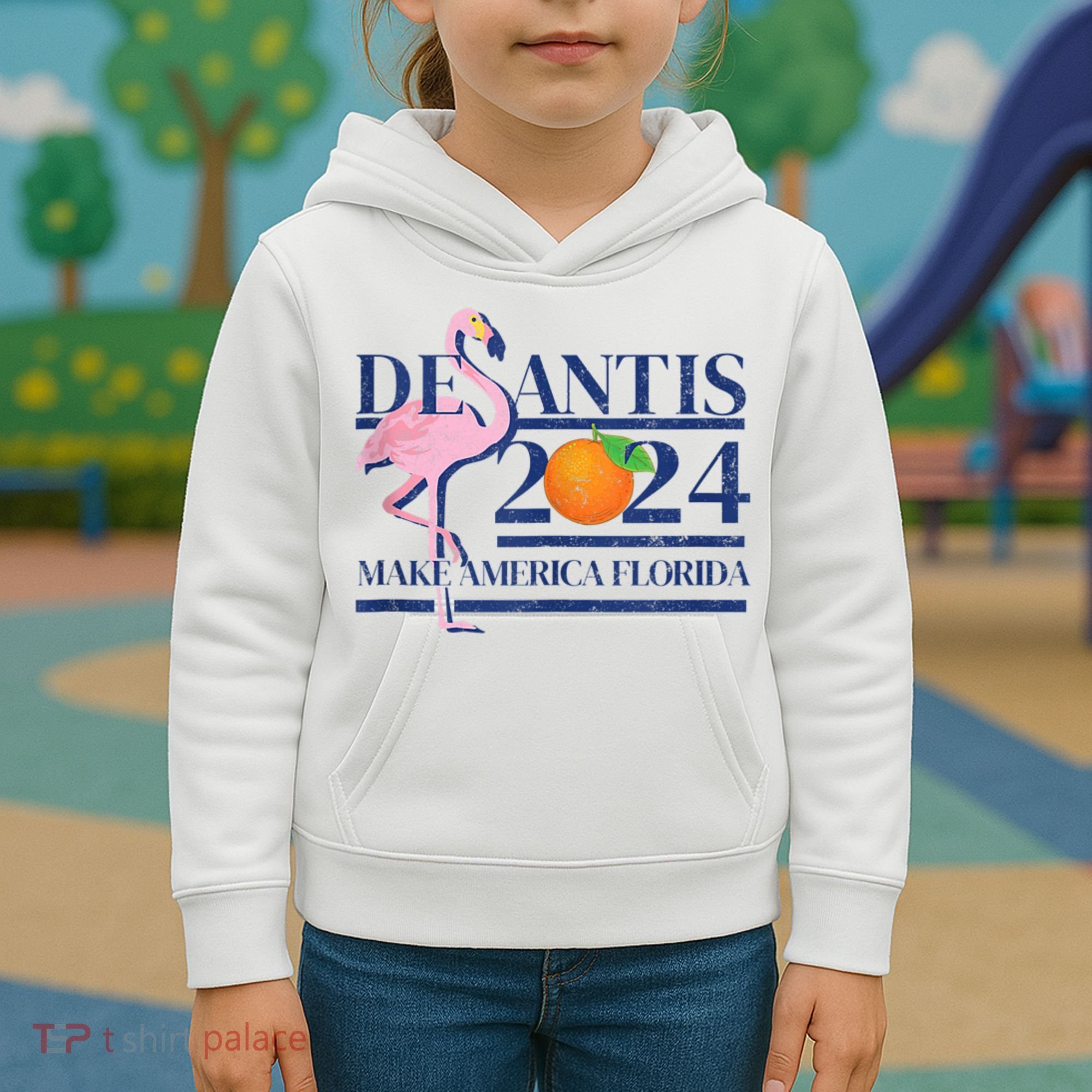Desantis 2024 Make America Florida Flamingo Kids Hoodie