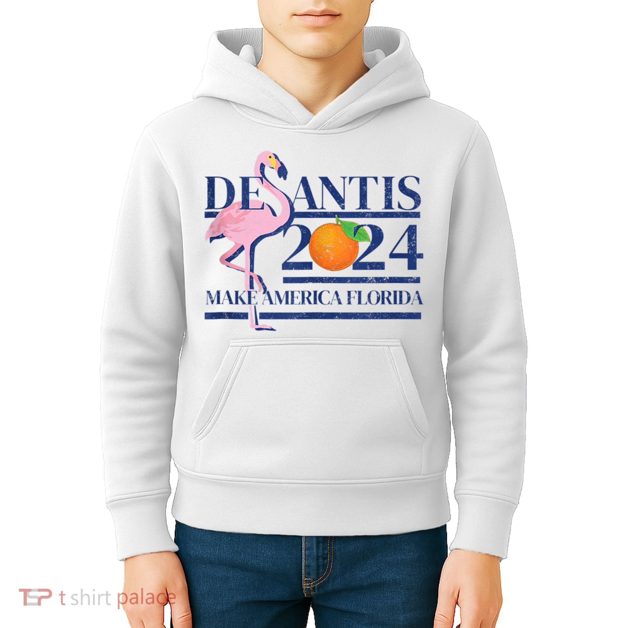 Desantis 2024 Make America Florida Flamingo Kids Hoodie