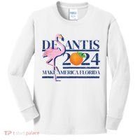 Desantis 2024 Make America Florida Flamingo Kids Long Sleeve Shirt thumb 0